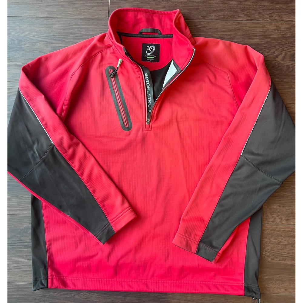 Zero Restriction Tour Series Mens Large Red Gray 1/4 Zip Golf Pullover Jacket